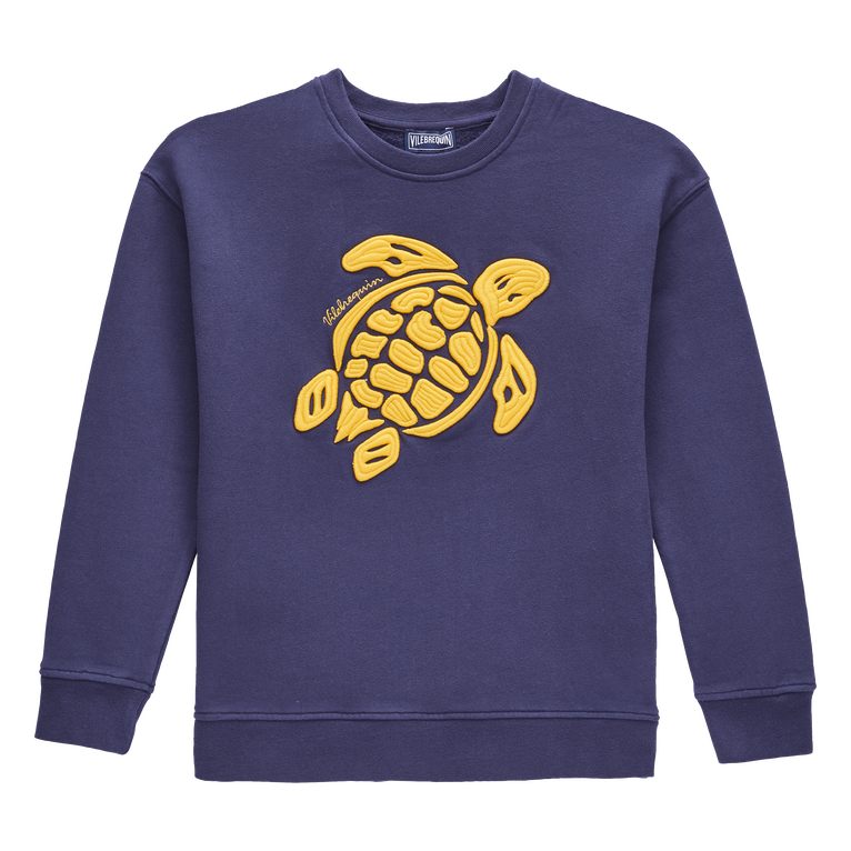 Felpa Girocollo Bambino In Cotone Embroidered Turtle - Felpa - Galvin - Blu