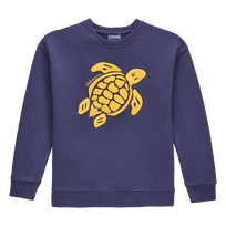 Boys Round-Neck Cotton Sweatshirt Placed Embroidery Turtles Navy front view
