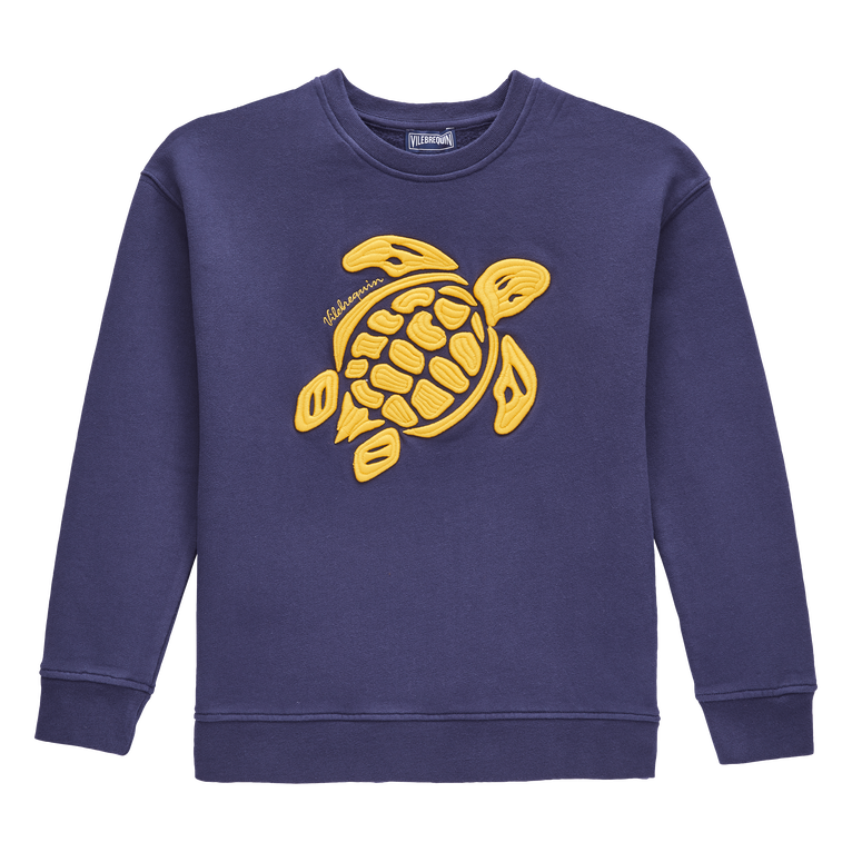 Boys Round-neck Cotton Sweatshirt Placed Embroidery Turtles - Sweater - Galvin - Blue - Size 12 - Vilebrequin