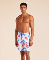 Men Long Swim Shorts Tortues Multicolores White front worn view
