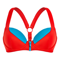 Women contrasted Bikini top with underwires - Vilebrequin x JCC+ - Limited Edition Red polish front view