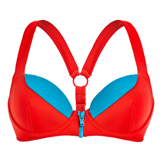 Women contrasted Bikini top with underwires - Vilebrequin x JCC+ - Limited Edition Red polish front view