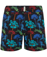 Men Swim Trunks Flat Belt Stretch Tiger Leap Black front view