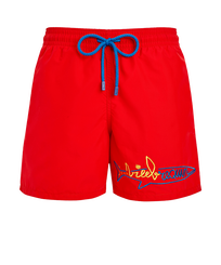 Costume da bagno uomo con squalo Vilebrequin ricamato e applicato - Vilebrequin x JCC+ - Edizione limitata Medicis red vista frontale