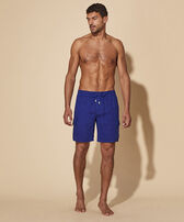 Men Linen Bermuda Shorts Solid Ink front worn view
