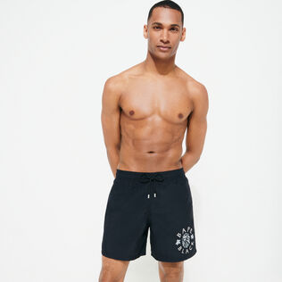 Men Embroidered Swim Shorts Black Solid - Vilebrequin x BAPE® BLACK Black front worn view