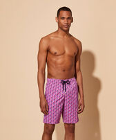 Men Long Stretch Swim Shorts Micro Ronde Des Tortues Rainbow Glycine front worn view