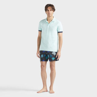 Men Cotton Pique Polo Shirt Solid Pacific 正面穿戴视图