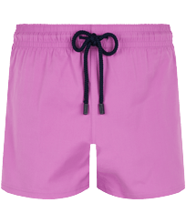 Men Swim Trunks Short and Fitted Stretch Solid Pink dahlia front view
