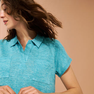 Langes Solid Polokleid aus Leinen für Damen Heather azure Details Ansicht 1