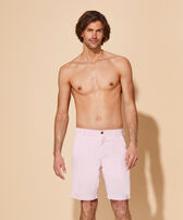Men Tencel Bermuda Shorts Solid Tea pink front worn view