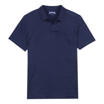 Men Linen Jersey Polo Solid Navy front view