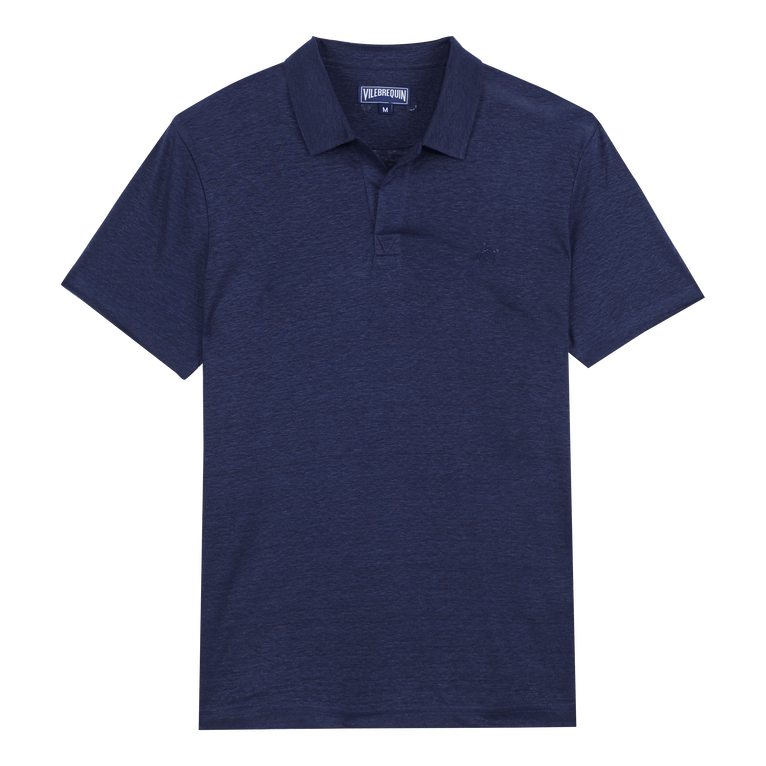 Men Linen Jersey Polo Shirt Solid - Pyramid - Blue