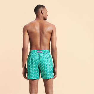 Men Swim Shorts Ultra-light and Packable Micro Ronde Des Tortues Rainbow Tropezian green back worn view