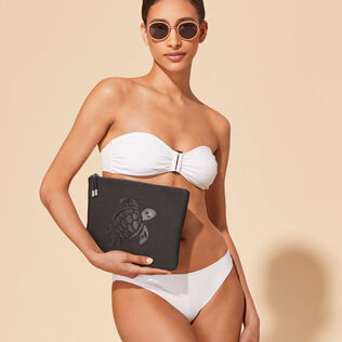 Top de bikini de corte bandeau y color liso para mujer Blanco detalles vista 1