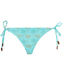 Women Bikini Bottom Mini Brief to be tied Iridescent Flowers of Joy Lazulii blue front view