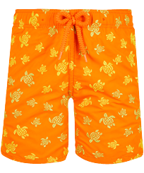 Boys Embroided Swim Trunks Micro Ronde des Tortues Apricot front view
