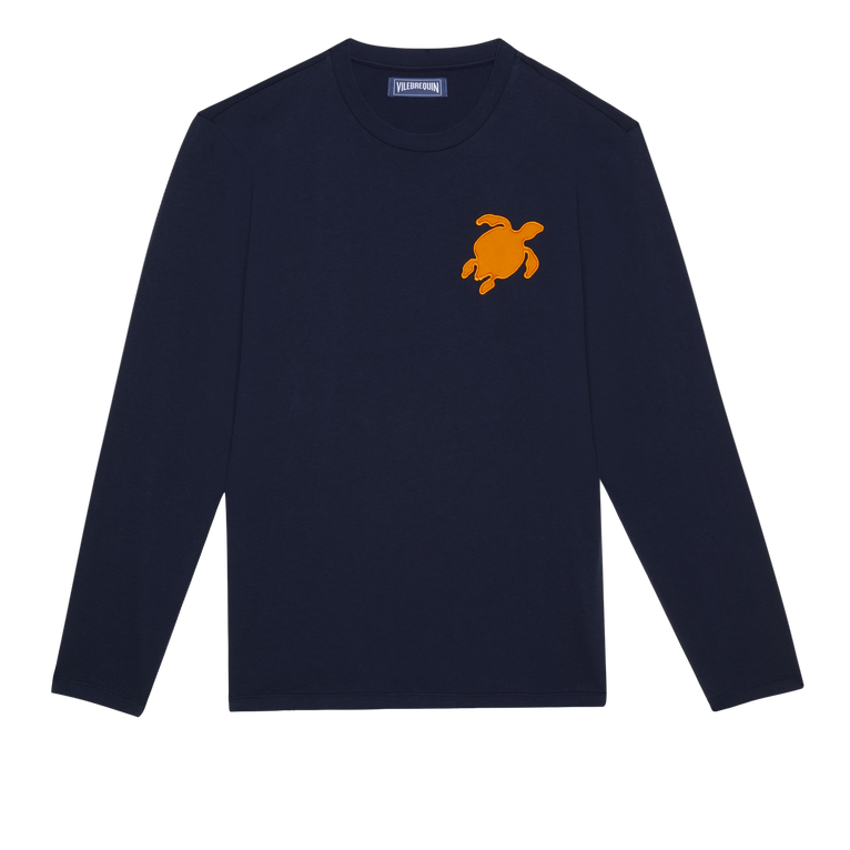 Men Long Sleeves Cotton T-shirt Turtle Patch - Ales - Blue - Size S - Vilebrequin