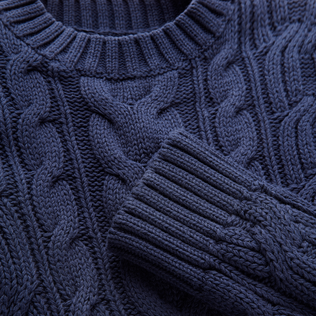 Men Cable-Knit Cotton Sweater Navy details view 1