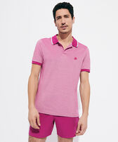 Men Cotton Changing Color Pique Polo Shirt Crimson purple front worn view