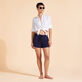 Women long sleeves Linen Shirt Solid White details view 2
