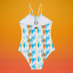 Bañador de una sola pieza con estampado Palms & Stripes para niña de Vilebrequin x The Beach Boys Blanco vista trasera