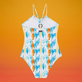 Palms & Stripes Badeanzug für Mädchen – Vilebrequin x The Beach Boys Weiss Rückansicht