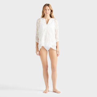 Camisa de seda de color liso para mujer Off white vista frontal desgastada