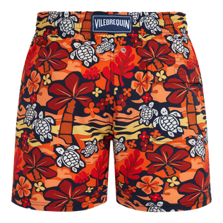 Men Stretch Short Swim Trunks Monoi Turtles Apricot back view