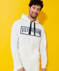 Solid Kapuzenpullover aus Baumwolle für Herren Off white Vorderseite getragene Ansicht
