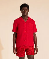 Men Bowling Shirt Linen Solid Moulin rouge front worn view