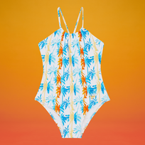 Bañador de una sola pieza con estampado Palms & Stripes para niña de Vilebrequin x The Beach Boys Blanco vista frontal