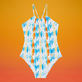 Bañador de una sola pieza con estampado Palms & Stripes para niña de Vilebrequin x The Beach Boys Blanco vista frontal