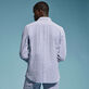 Camicia uomo a righe in seersucker Blu jeans vista indossata posteriore