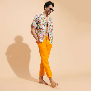 Pantalón recto en lino de color liso para hombre Zanahoria detalles vista 1