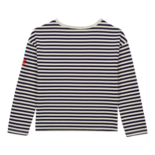 Camiseta a rayas para niño Marino / blanco vista trasera