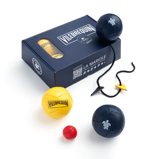 Pack jeu pétanque bleu en cuir recyclé - Vilebrequin x La Mariole Marine/soleil vue de détail 1