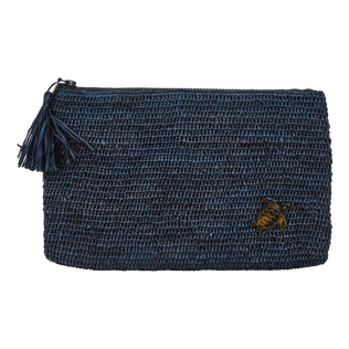 Raffia Unisex Beach Pouch Navy front view