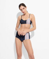 Women Shorty Bikini Bottom - Vilebrequin x Ines de la Fressange Navy front worn view