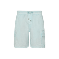 Men Linen Cargo Bermuda Shorts Natural Dye Pacific front view