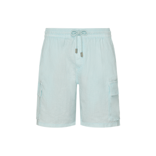 Men Linen Cargo Bermuda Shorts Natural Dye Pacific front view