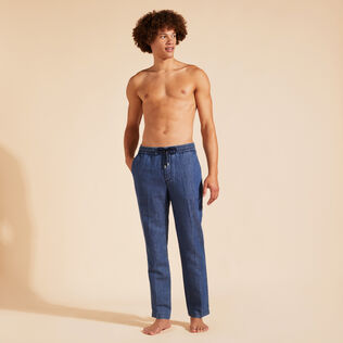 Men Denim Jogging Pants Med denim w2 front worn view