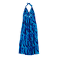 Vestito donna lungo in cotone con spalle scoperte Les Draps Froissés Blu nettuno vista posteriore
