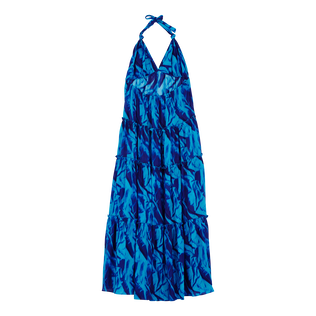 Vestido largo de algodón con espalda abierta y estampado Les Draps Froissés para mujer Azul neptuno vista trasera