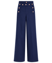 Women Linen Pants Solid- Vilebrequin x Ines de la Fressange Navy front view