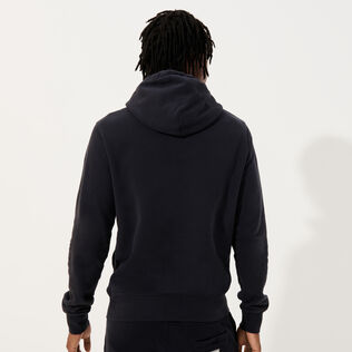 Men Cotton Hoodie Sweatshirt Solid Navy back worn view