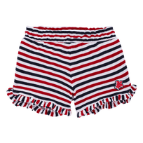 Pantalones cortos en tejido terry a rayas para niña Blanco marino / rojo vista frontal