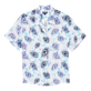 Women Others Printed - Women Linen Short Sleeves Shirt Flash Flowers, Purple blue front view