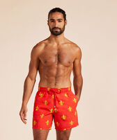 Men Swim Shorts Fleur de Poulpe Poppy red front worn view
