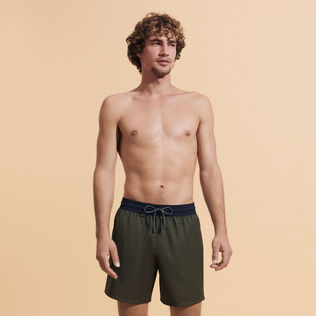 Men Merino Wool Swim Shorts Bicolor Olive heather front worn view